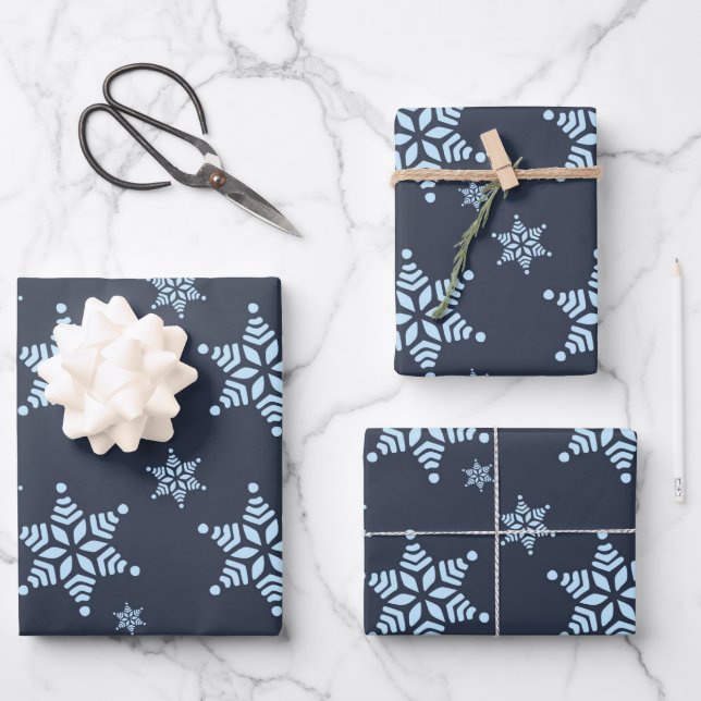 Create Your Own Dark Bold Snowflakes Pattern Wrapping Paper Sheet (Front)