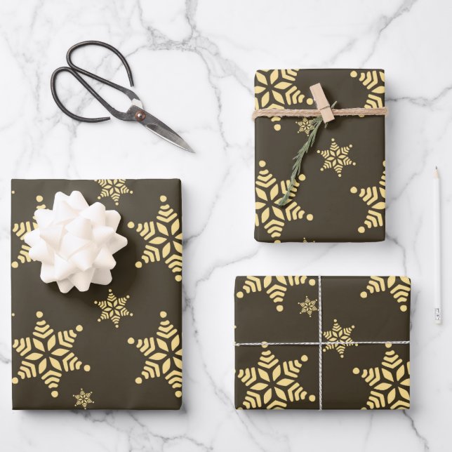 Create Your Own Dark Bold Snowflakes Pattern Wrapping Paper Sheet (Front)