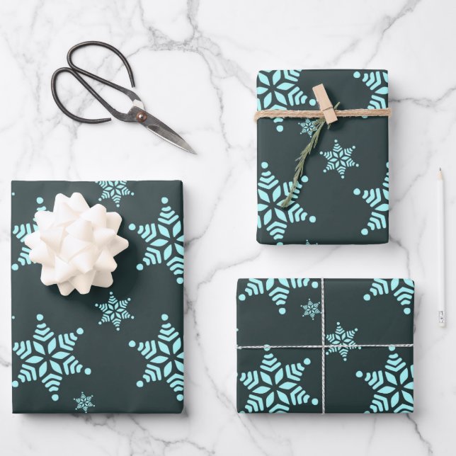 Create Your Own Dark Bold Snowflakes Pattern Wrapping Paper Sheet (Front)