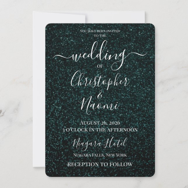 Create Your Own Dark Green Glitter Wedding Invitation (Front)