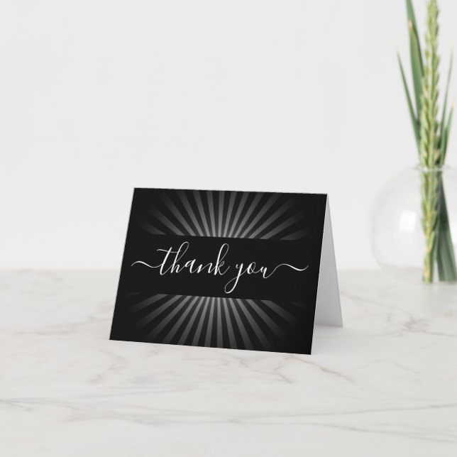 Create Your Own Dark Greyscale Retro Sunburst Thank You Card (Front)