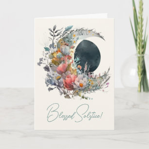 Create Your Own Dark & Light Floral Crescent Moon Holiday Card