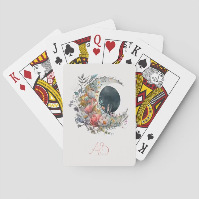 Create Your Own Dark & Light Floral Crescent Moon Playing Cards (Back)