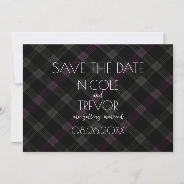 Create Your Own - Dark Pink Grey Plaid Save The Date (Front)