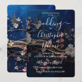 Create Your Own Deep Blue Scattered Flowers Invitation