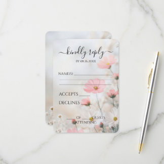 Create Your Own Delicate Red Flowers Wedding RSVP Card