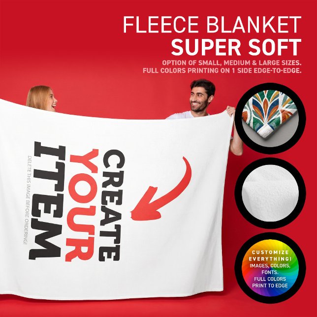 CREATE-YOUR-OWN DIY Custom upload your design Fleece Blanket (Create and print your personalized funny fleece blanket, full colors. Design all online!)