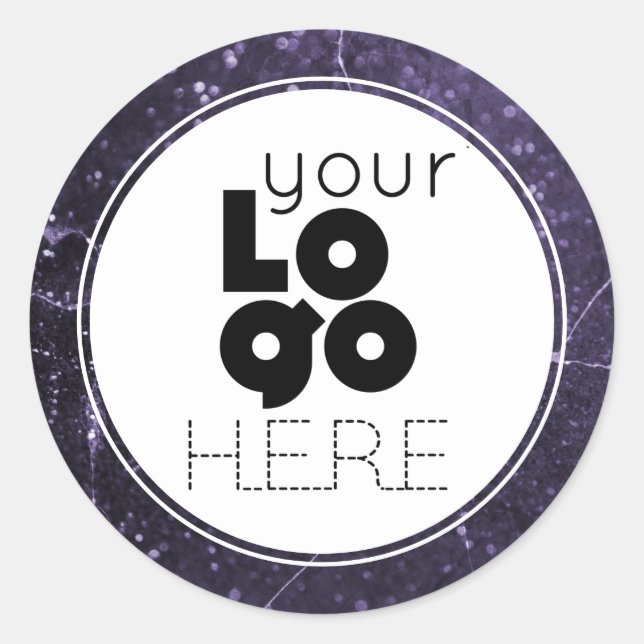 Create Your Own Dk Purple Glitter Faux Marble Logo Classic Round Sticker (Front)