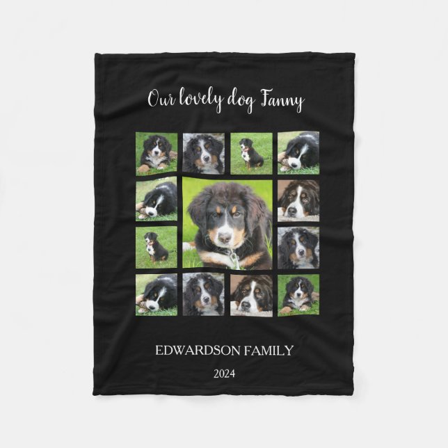 Create your own dog photo collage monogram name fleece blanket (Front)