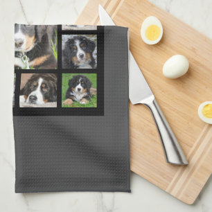 Create your own dog photo collage monogram name kitchen towel