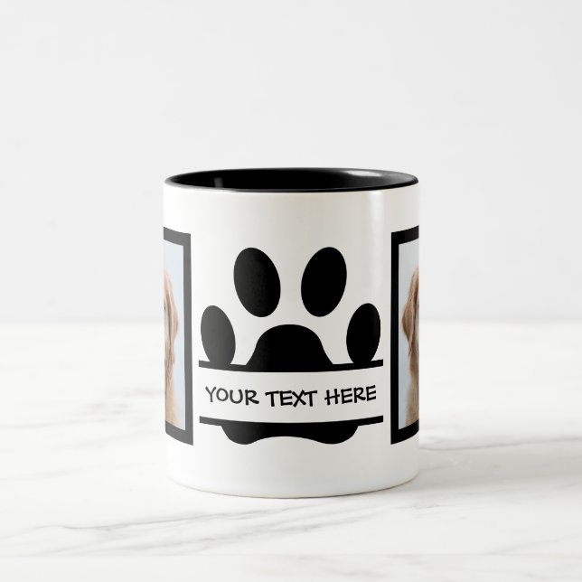 Create Your Own Dog Photo Paw Print  Two-Tone Coffee Mug (Center)