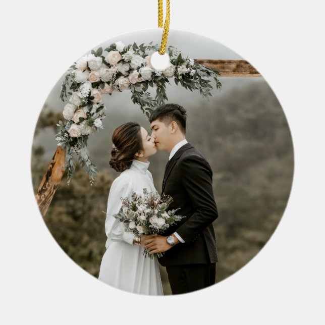 Create Your Own Double Sided Wedding Photo Couple Ceramic Ornament (Front)