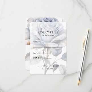 Create Your Own Dusty Blue Vintage Watercolor Rose RSVP Card