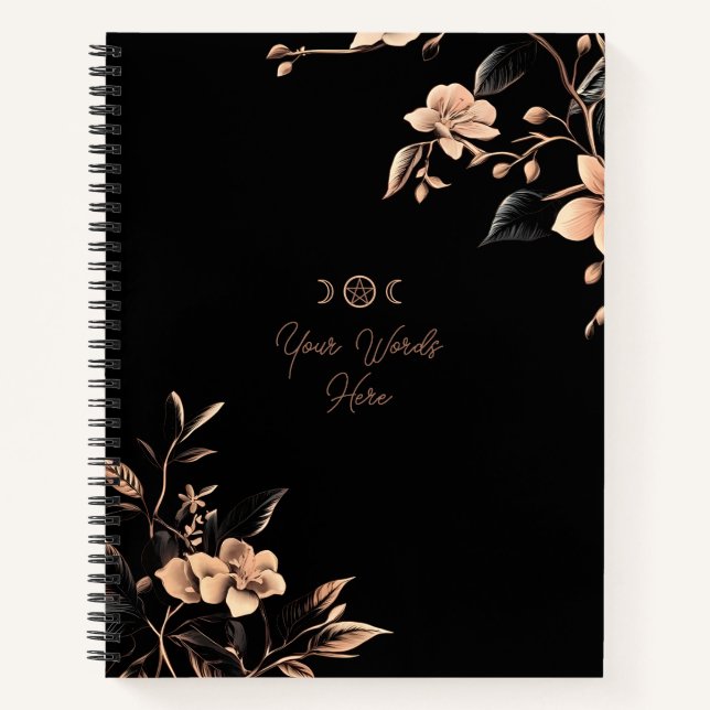 Create Your Own Dusty Pink Cherry Blossoms Black Notebook (Front)