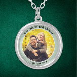 Create Your Own Elegant Birthday Keepsake Photo Silver Plated Necklace<br><div class="desc">Customize this elegant necklace with a favourite photo and your own words, as a birthday gift for someone special. The photo will appear within a light green circle 'frame', with your custom text around the outside. The pretty necklace makes an elegant keepsake gift to wear time and again. To continue,...</div>