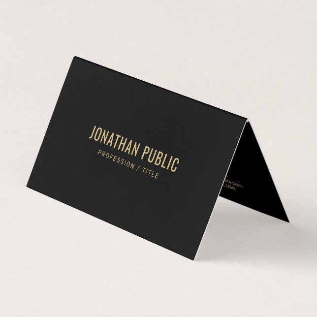 Create Your Own Elegant Black And Gold Folded Business Card (Front)