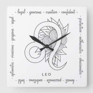 Create Your Own Elegant Black & White Leo Zodiac Square Wall Clock