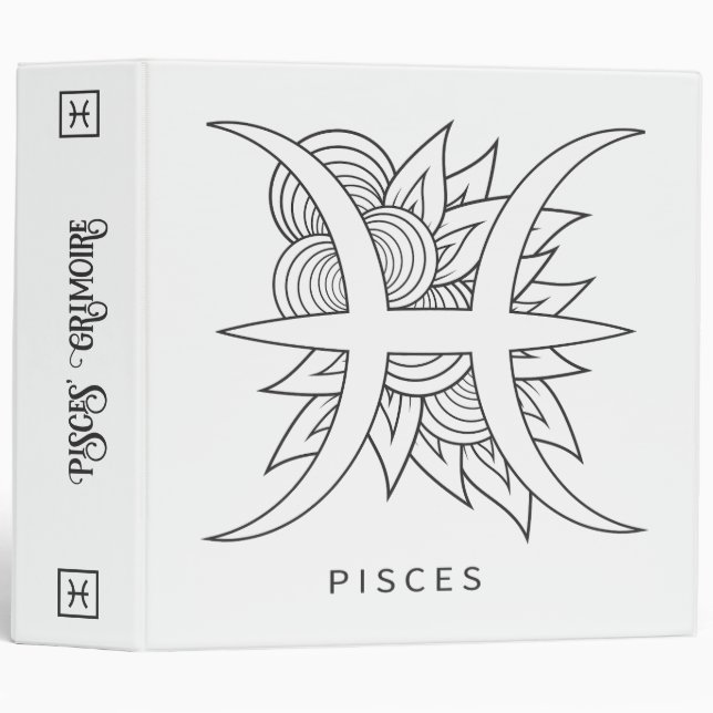 Create Your Own Elegant Black & White Pisces Binder (Front/Spine)