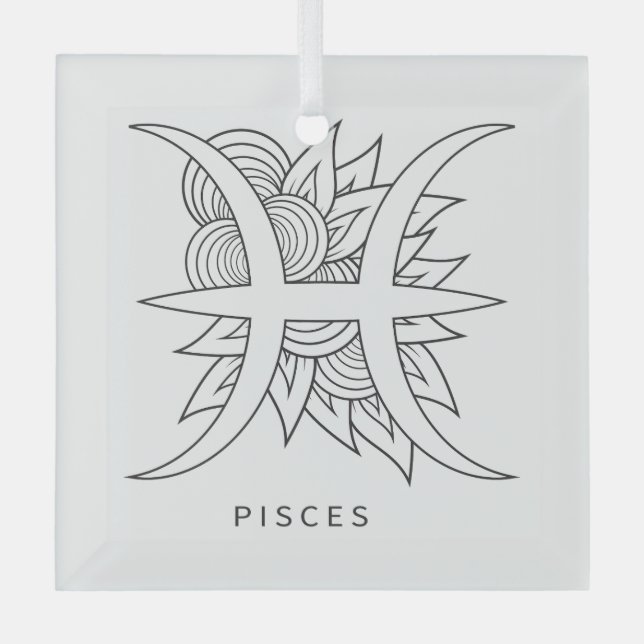 Create Your Own Elegant Black & White Pisces Glass Ornament (Front)