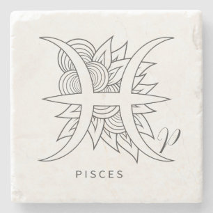 Create Your Own Elegant Black & White Pisces Stone Coaster