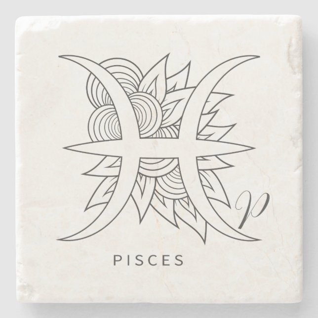 Create Your Own Elegant Black & White Pisces Stone Coaster (Front)