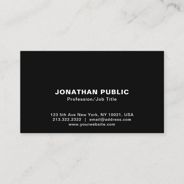 Create Your Own Elegant Black White Sleek Plain Business Card (Front)