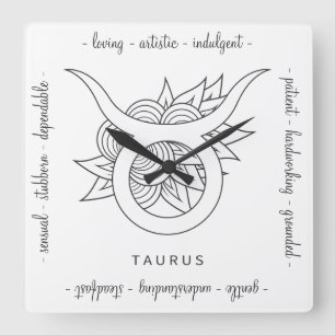 Create Your Own Elegant Black & White Taurus Square Wall Clock
