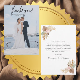 Create Your Own Elegant Chic Script Photo Wedding Thank You Card