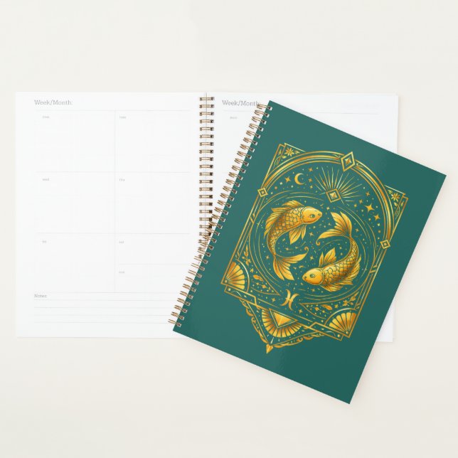 Create Your Own Elegant Gold Art Deco Pisces Planner (Display)