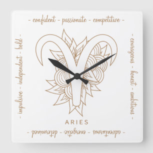 Create Your Own Elegant Gold & White Aries Zodiac Square Wall Clock