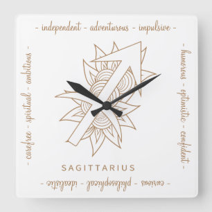 Create Your Own Elegant Gold & White Sagittarius Square Wall Clock
