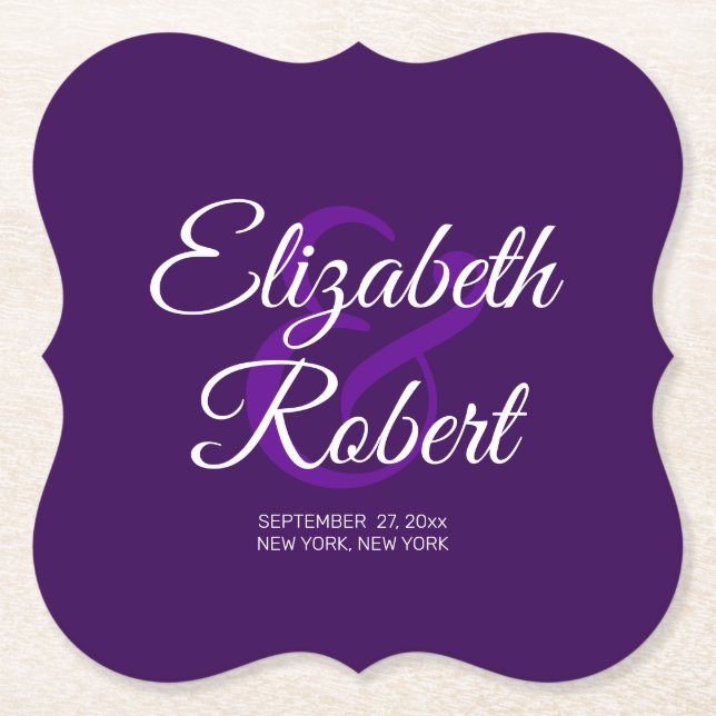 Create Your Own Elegant Wedding Bride Groom Name Paper Coaster (Front)