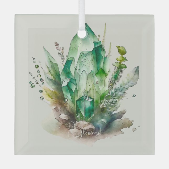 Create Your Own Emerald Green Crystals Glass Ornament (Front)