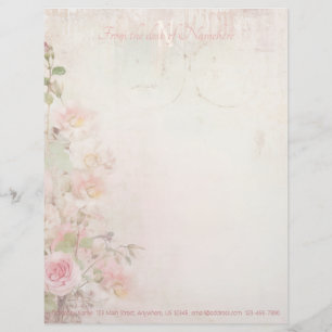 Create Your Own Enchanted Shabby Chic Pink Flowers Letterhead