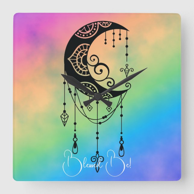 Create Your Own Enchanting Boho Moon Silhouette Square Wall Clock (Front)