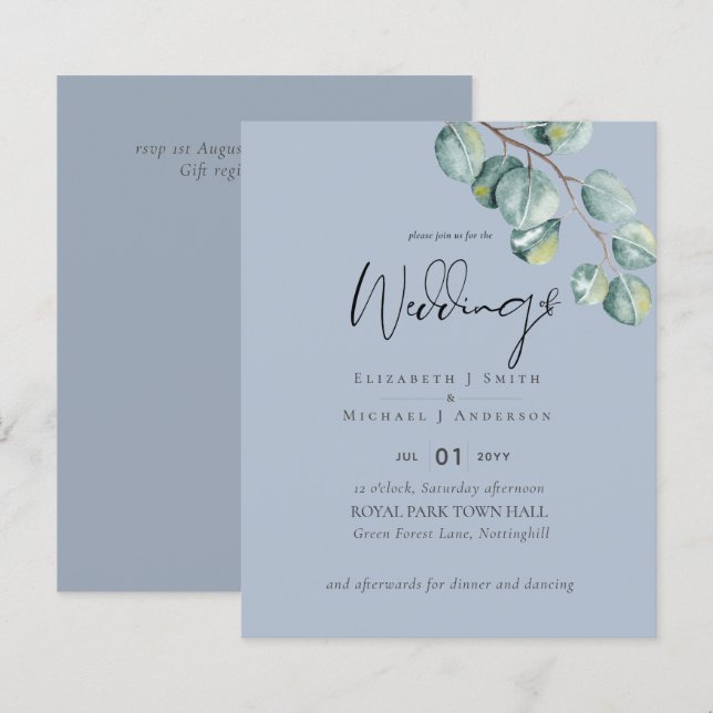 Create Your Own Eucalyptus Dusty Blue Wedding (Front/Back)