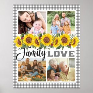 Create Your Own Family Collage Gingham Sunflowers Poster