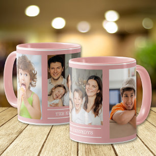 Create Your Own Family Name 3 Photo Collage Pink Mug