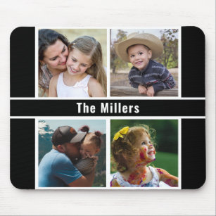 Create Your Own Family Name 4 Photo Collage Black Mouse Pad