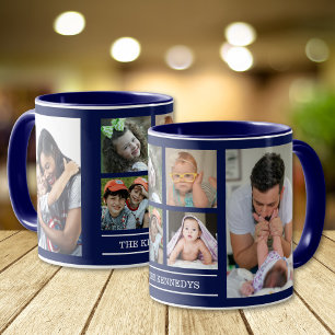 Create Your Own Family Name 6 Photo Collage Blue Mug