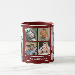 Create Your Own Family Name 6 Photo Collage Maroon Mug