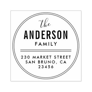 Create Your Own Family Name Round Return Address Rubber Stamp