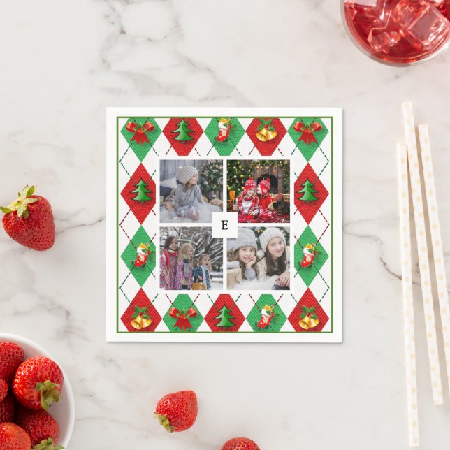 Create your own family photo collage Christmas Napkin (Insitu)