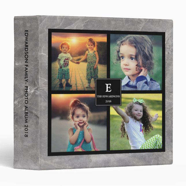 Create your own family photo collage grey marble binder (Front/Spine)