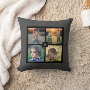 Create your own family photo collage grey throw pillow