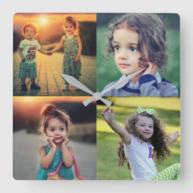 Create your own family photo collage keepsake square wall clock (Front)