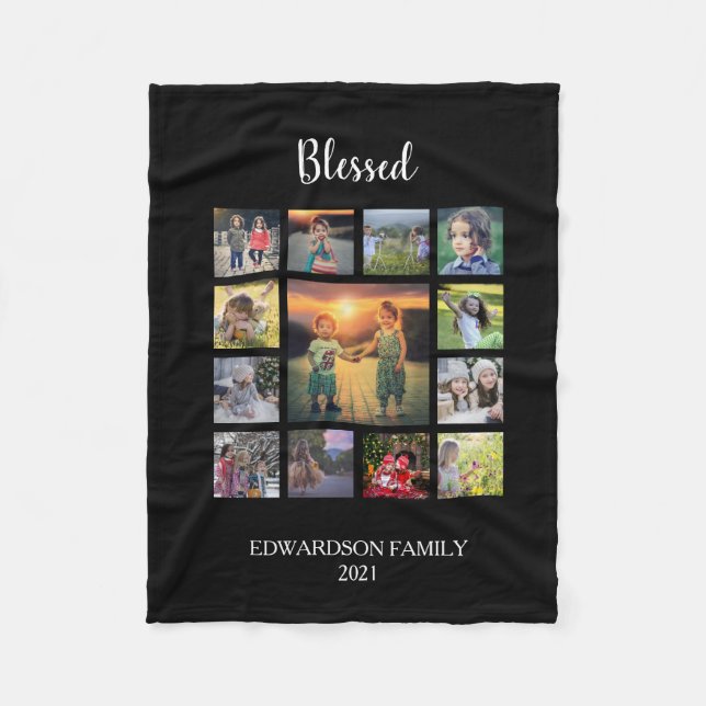 Create your own family photo collage monogram name fleece blanket (Front)