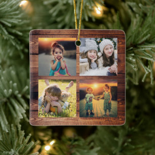 Create your own family photo collage monogrammed c ceramic ornament
