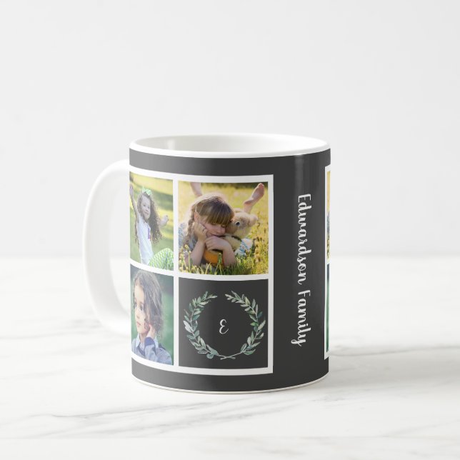 Create your own family photo collage monogrammed coffee mug (Front Left)