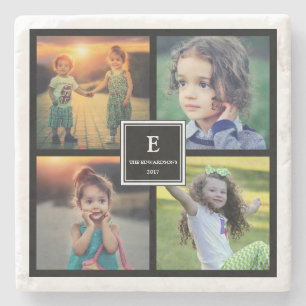 Create your own family photo collage monogrammed stone coaster